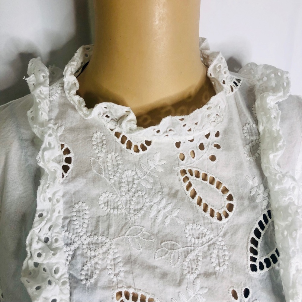 SOLD Zara White Eyelet Victorian Blouse - Picture 3 of 10